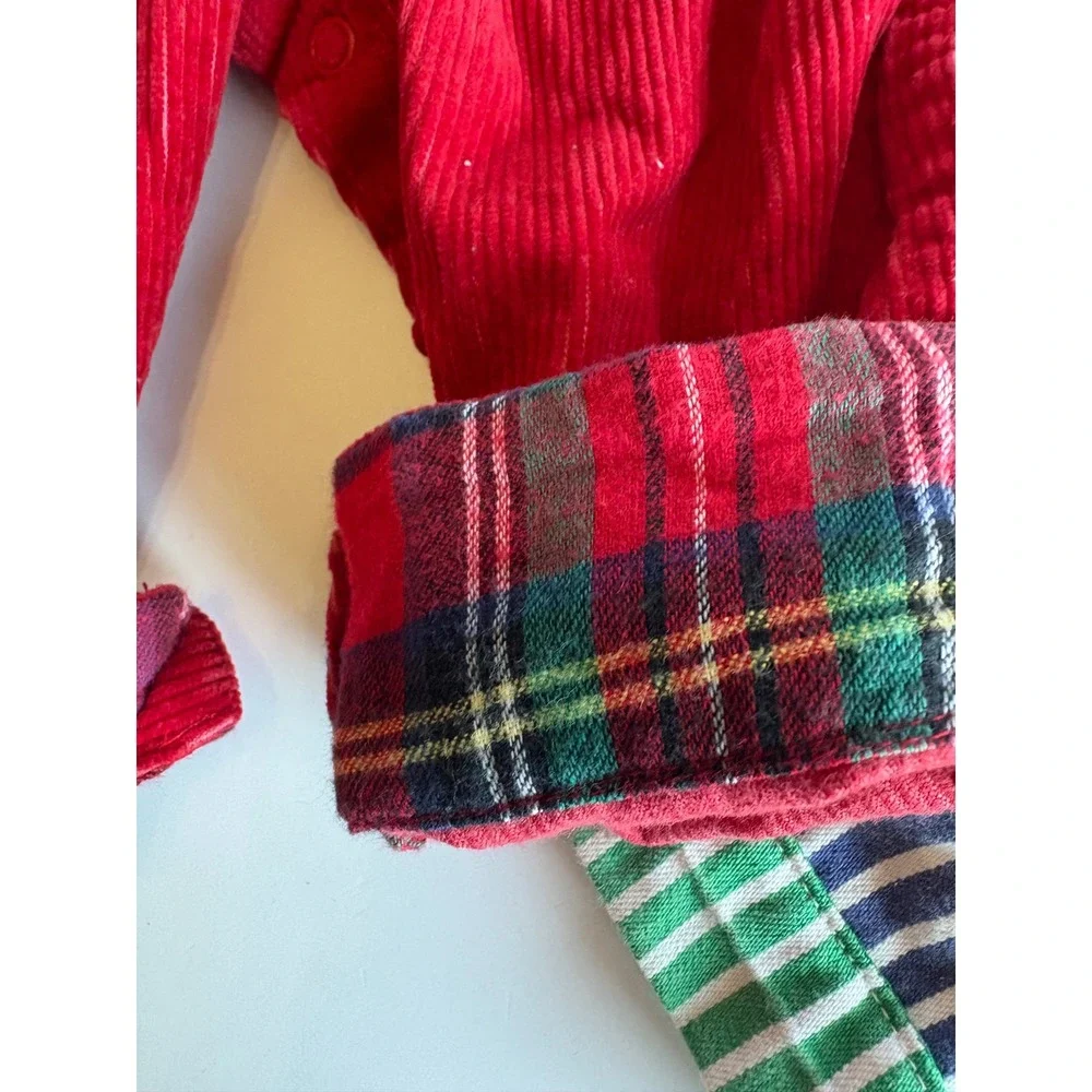 Vintage OshKosh Bgosh Baby Overalls Bundle Red Corduroy Hickory Stripe 12M USA